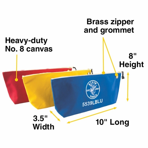 KLEIN 5539CPAK Zipper Bags, Assorted Canvas Tool Pouches, 3-Pack 55264-9 NEW
