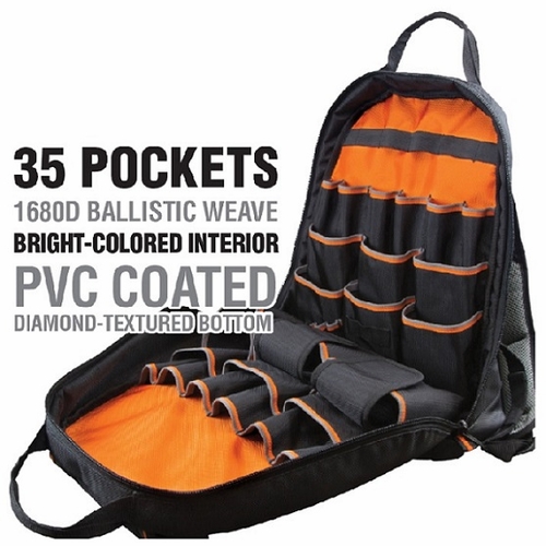 Klein 55475 Tradesman Pro Tool Bag Backpack, 35 Pockets, Black, 17.5-Inch 092644554759 New