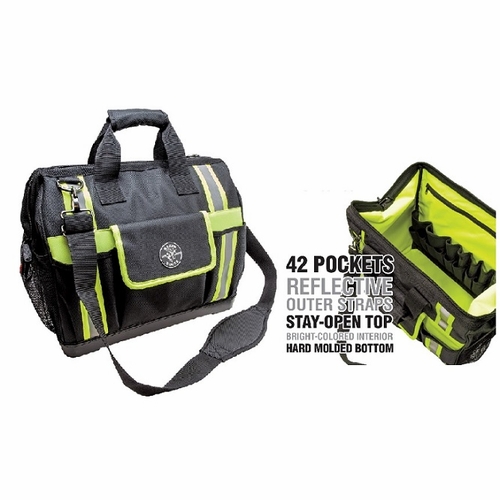 KLEIN 55598 Tool Bag, Tradesman Pro™ High-Visibility Tool Bag, 42 Pockets, 16-Inch 092644555985 NEW