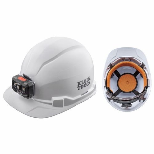Klein 60107Rl Hard Hat, Non-Vented, Cap Style W/Rechargeable Headlamp, White 092644604263 New