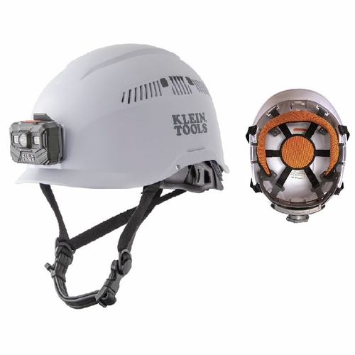 Klein 60150 Safety Helmet, Vented-Class C, W/Rechargeable Headlamp, White 092644601507 New