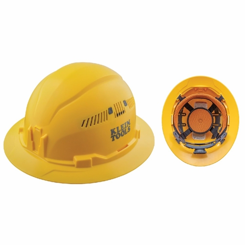 Klein 60262 Hard Hat, Vented, Full Brim Style, Yellow 092644602627 New