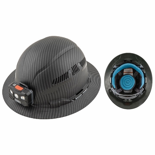 KLEIN 60347 Hard Hat, Premium KARBN&trade; Pattern, Vented Full Brim, Class C, Lamp 092644603471 NEW