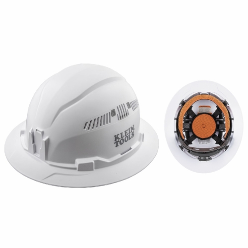 Klein 60401 Hard Hat, Vented, Full Brim Style, White 092644600821 New