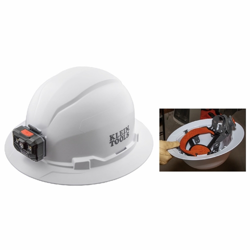 Klein 60406Rl Hard Hat, Non-Vented, Full Brim With Rechargeable Headlamp, White 092644604270 New