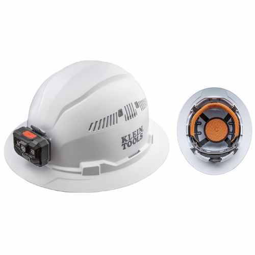Klein 60407Rl Hard Hat, Vented, Full Brim With Rechargeable Headlamp, White 092644604287 New