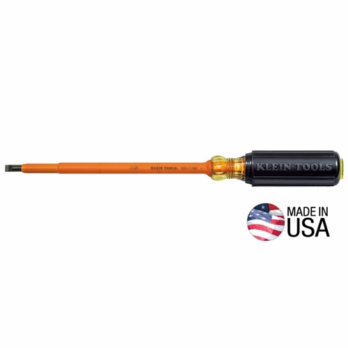 Klein 605-7-Ins Insulated Screwdriver, 1/4-Inch Cabinet, 7-Inch Round Shank 85330-2 New