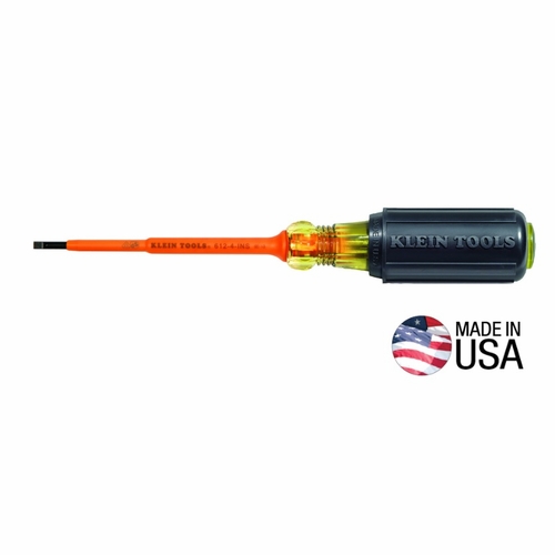 Klein 612-4-Ins Insulated Screwdriver, 1/8-Inch Slotted, 4-Inch Round Shank 32219-8 New