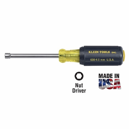 KLEIN 630-4.5MM 4.5 mm Cushion-Grip™ Nut Driver 3-Inch Hollow Shaft 65163-2 NEW