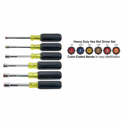 KLEIN 635-6 Nut Driver Set, Magnetic Nut Drivers, Heavy Duty, 6-Piece 092644322600 NEW