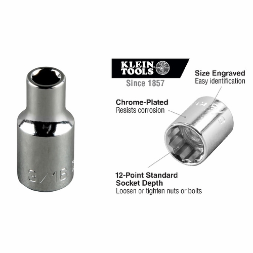 KLEIN 65800 7/16-Inch Standard 12-Point Socket, 1/2-Inch Drive 092644658006 NEW