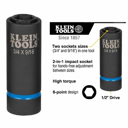 KLEIN 66004 2-in-1 Impact Socket, 6-Point, 3/4 and 9/16-Inch 092644380051 NEW