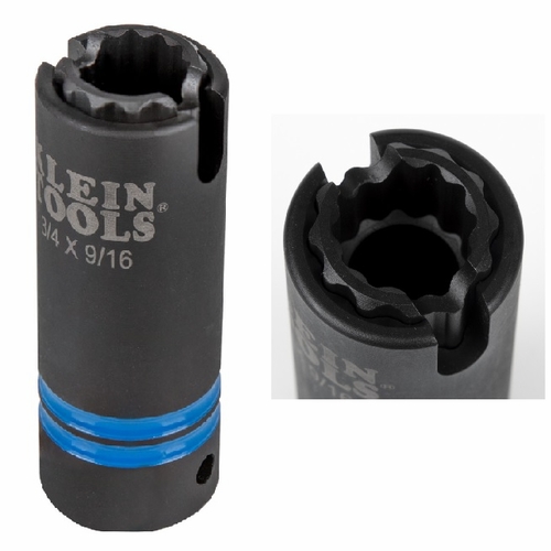 KLEIN 66031 3-in-1 Slotted Impact Socket, 12-Point, 3/4 and 9/16-Inch 092644650871 NEW