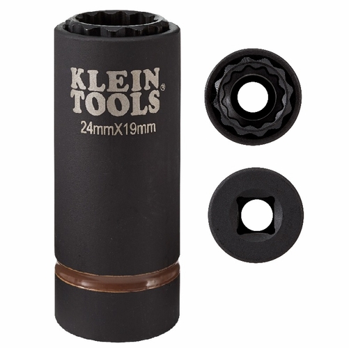 Klein 66052E 2-In-1 Metric Impact Socket, 12-Point, 24 X 19 Mm 092644650772 New