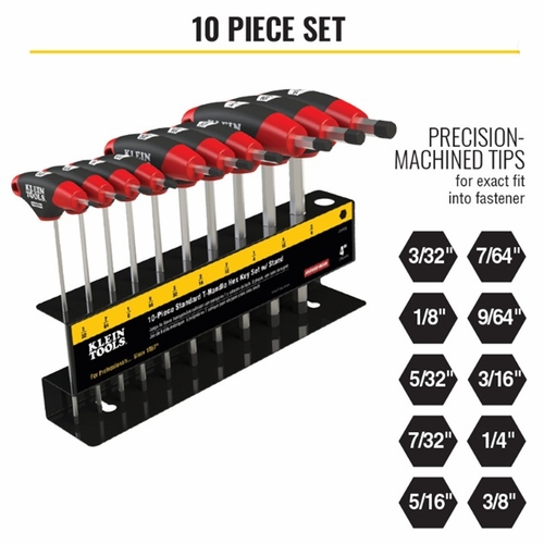 Klein Jth410E Hex Key Set, Sae T-Handle, 4-Inch, W/Stand, 10-Piece 092644337598