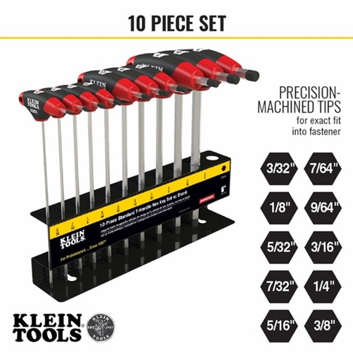 KLEIN JTH610E Hex Key Set, SAE T-Handle, 6-Inch, with Stand, 10-Piece  092644337604
