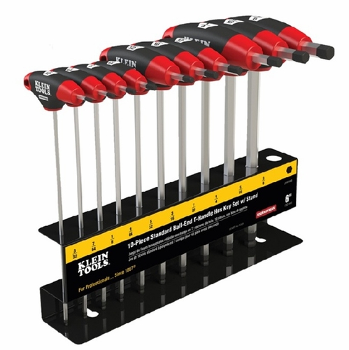 KLEIN JTH610EB Hex Key Set, SAE Ball-End T-Handle, 6-Inch, with Stand, 10-Piece 092644337642