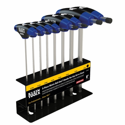 KLEIN JTH68MB Hex Kit Set, Metric, Ball End T-Handle, 6-Inch with Stand, 8-Piece 092644337659