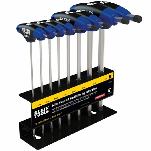 KLEIN JTH98M Hex Key Set, Metric, Journeyman™ T-Handle, 9-Inch w/ Stand, 8-Piece 092644337635