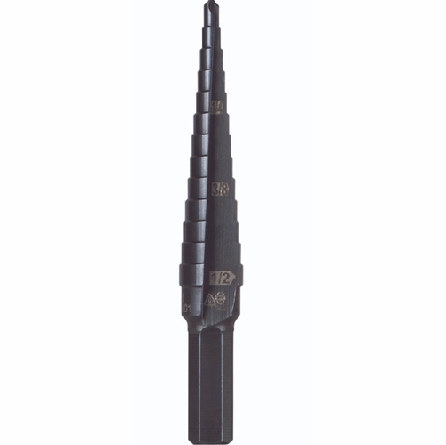 KLEIN KTSB01 13-Step Drill Bit, 3/8-Inch Hex, Double Straight Flute, 1/8 to 1/2-Inch 092644591013