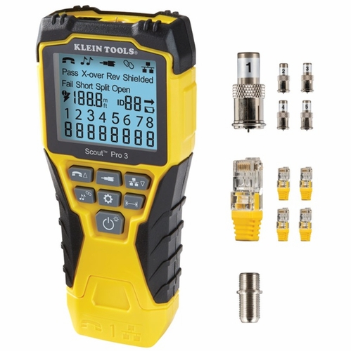 KLEIN VDV501-851 Ethernet Cable Tester Kit w/Scout® Pro 3 Tester, Remotes, Adapter 092644692260
