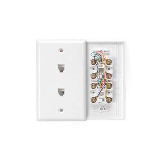 LEVITON 40244-W Standard Telephone Wall Jack, 6P4C x 6P4C, Screw Terminals, White 078477312186