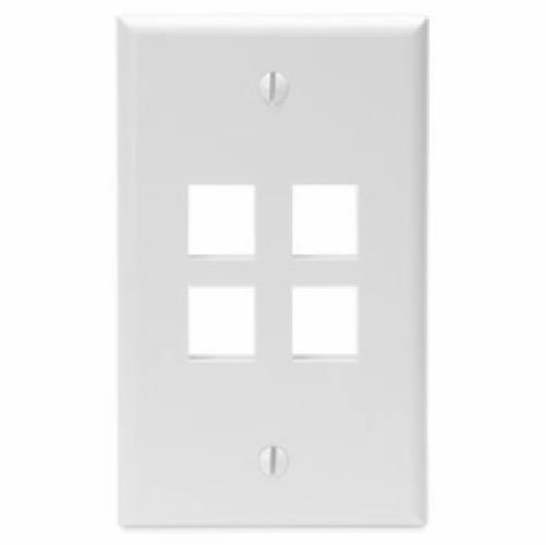 LEVITON 41080-4WP Single-Gang QUICKPORT Wallplate, 4-Port, White  078477820438