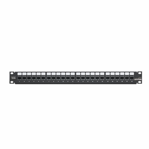 LEVITON 5G270-U24 Cat 5e Flat QUICKPORT&trade; Patch Panel, 24-Port, 1RU, Black. 078477385760