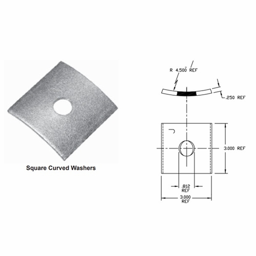 Maclean J6823 3 Inch X 3 Inch  Square Curved Washer For 3/4 Inch  Bolt New