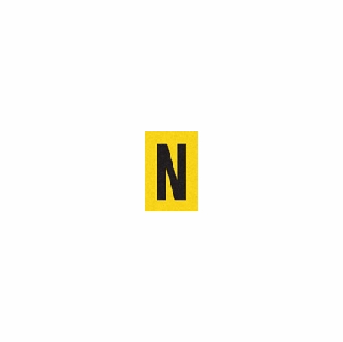 N  Reflective Letter, 1 Inch X1.5 Inch  Black On Yellow Pack Of 25