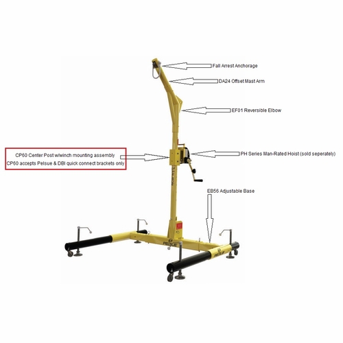 Pelsue Cp60 Davit Center Post W/Winch Mounting Bracket, Alum., 60 Inches  Ht.