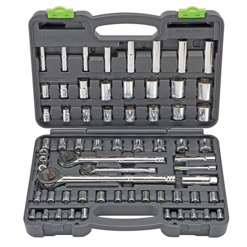Pittsburgh 67995 64-Pc 1/4 Inch , 3/8 Inch , & 1/2 Inch  Socket Set W/Ratchets