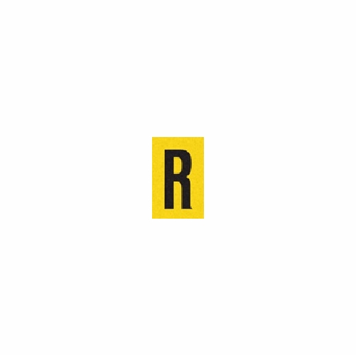R  Reflective Letter, 1 Inch X1.5 Inch  Black On Yellow Pack Of 25