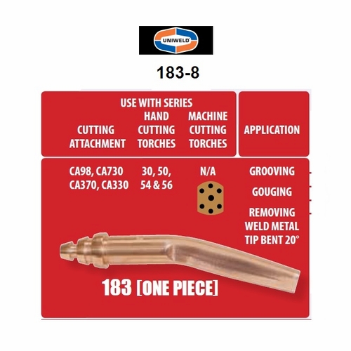 UNIWELD 183-8 / UPC 35201 1 Piece Acetylene Cutting Tip number 8 MINIMUM ORDER 1