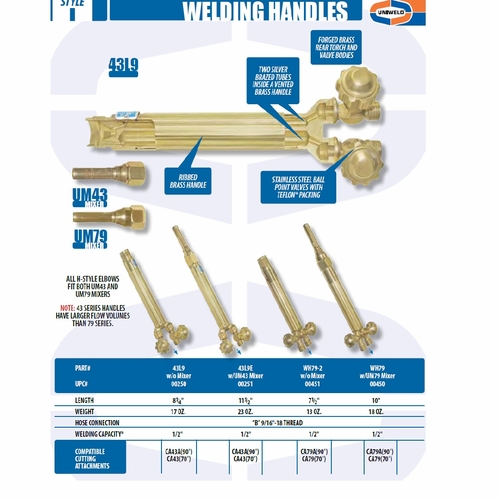 Uniweld 43L9 / Upc 00250 Welding Handle 8-1/4 Inch  Hvy Duty W/O Mixer Minimum Order 1