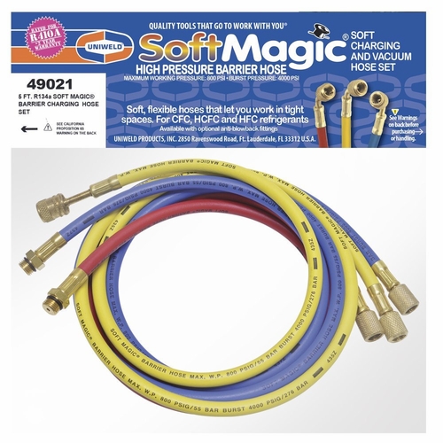 Uniweld 49021 60 In. Auto Soft Magic R134A Hose Set Upc 49021