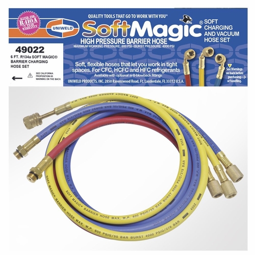 Uniweld 49022 72 In. Auto Soft Magic R134A Hose Set Upc 49022