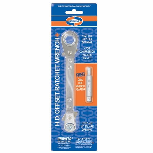 UNIWELD 70075 HEAVY DUTY OFFSET RATCHET WRENCH + FREE DUAL HEX WRENCH UPC 70075