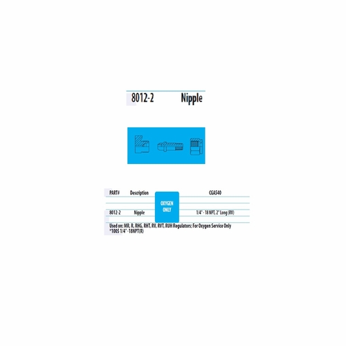 UNIWELD 8012-2 / UPC 12918 Inlet Nipple CGA540 1/4 inch - 18 NPT 2 inch Long MINIMUM ORDER 20
