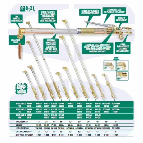 UNIWELD 851-36 / UPC 04112 Hand Cutting Torch 75° 36 inch Bottom Rear Lever Fuel/Gas MINIMUM ORDER