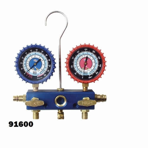 UNIWELD 91600 2-V ALUMINUM R134a/R12 AUTO MANIFOLD, 3 1/8 inch NPF GAUGES, (NO HOSES) UPC 91600