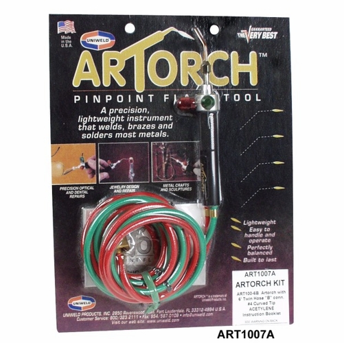 UNIWELD ART1001LP / UPC 82801 Artorch Propane Kit w/6 foot Twin Hose "B" and 5 Curved Tips M