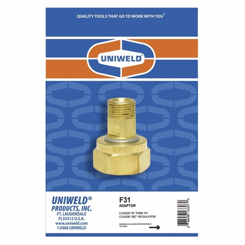 UNIWELD F31 ADAPTOR, CGA520  inch B inch  CYLINDER TO CGA200  inch MC inch  REGULATOR UPC 43307