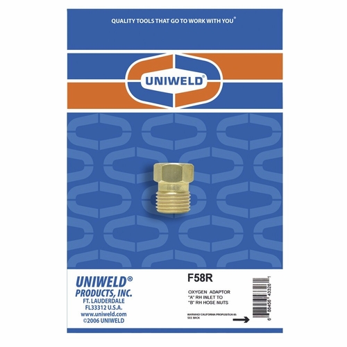 UNIWELD F58R ADAPTOR, A-RH REGULATOR TO B-RH HOSE NUT UPC 43326