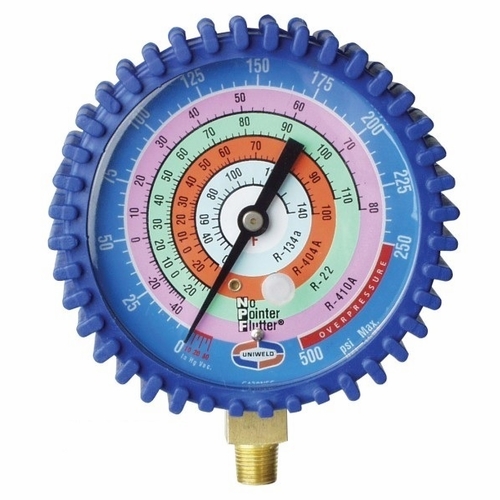 UNIWELD G530LD-5 2.5 inch BLUE/LOW PRESSURE LPF GAUGE W/BOOT, (PSI-kg/cm²- ºC) (R410A/R22/R404A) U
