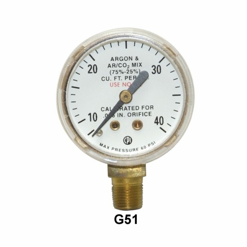 Uniweld G76D 2 Inch  10-50 Scfh Argon Brass, B.M. Gauge Upc 54217