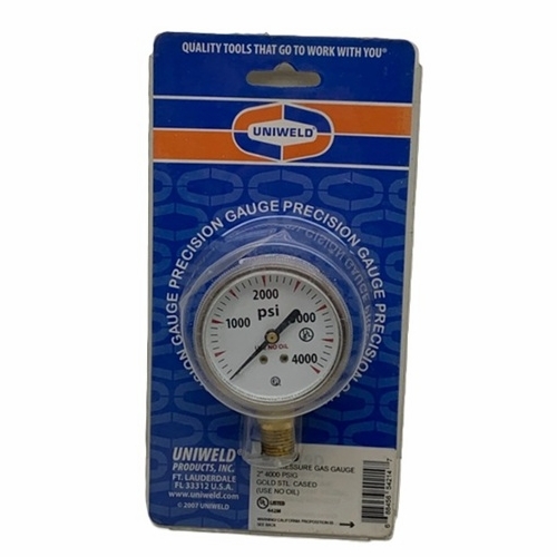 UNIWELD G7SD / UPC 54214 2 inch Gauge 1/4 inch NPT BM 4000 PSI Gold Steel Case Display Card MINIMU