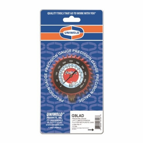 UNIWELD G9LAD 2.5 inch RED/HIGH PRESSURE LPF GAUGE W/BOOT, (PSI øF) (R-134a/R12) UPC 53106