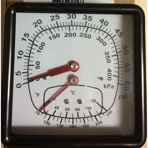 UNIWELD GT512-2 3.5 inch SQUARE B.M. 60 PSI/KPA TRIDICATOR GAUGE UPC 69116
