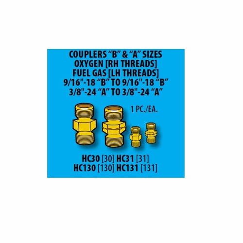 UNIWELD HC30 / UPC 43358 Hose Coupler O2 R.H. 9/16¨-18 inch B inch to 9/16¨-18 inch B inch (Sold